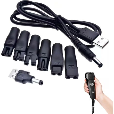 Câble d'alimentation USB 5 V Compatible,USB pour Tondeuses électriques,Shaver Charger Kit,Kit de Chargeur de Rasoir 5V Universel,Cordon d'alimentation avec 6 Types de Prises,6 Fiches USB Multifonction (1/5)