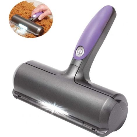 Pet hair brush, antiperspirant brush, cat/dog hair remover, removes all pet hair, with LED light, for sofa, clothes, car, purple and grey