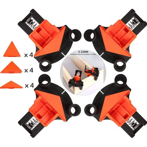 Presses d'angles, Lot de 4 Pinces à Angle Droit pour Travail du Bois Fixateur Multi-angle 60 Degrés 90 Degrés 120 Degrés, Outils à Main de Bricolage Convient pour le Travail du Bois, le Perçage (1/5)