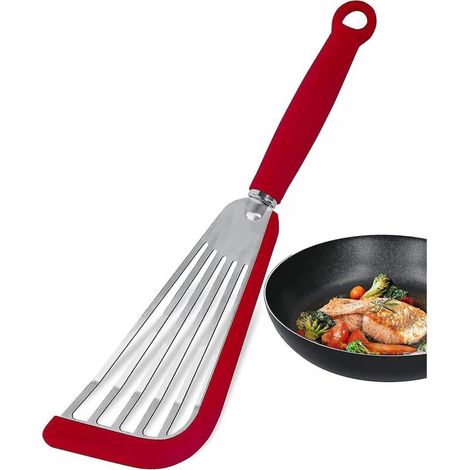 Silikon-Fischwender für antihaftbeschichtetes Kochgeschirr, hitzebeständiger, perforierter Wender (schwarz) rot (1/5)