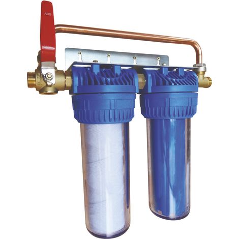 Filtre sous évier double anticalcaire avec cartouches 24 mois – Raccord F 3/4' – Débit 1,5 m³/h – Protection contre tartre et corrosion – Aquawater (1/6)