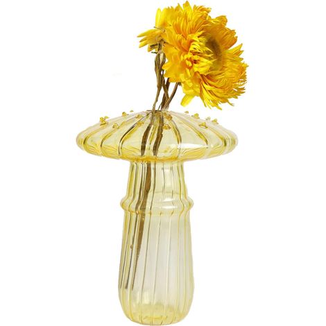 1 pièce Vase en verre en forme de champignon, mini pot de fleurs hydroponique, centre de table de décoration de plantes à fleurs (jaune clair) (1/5)