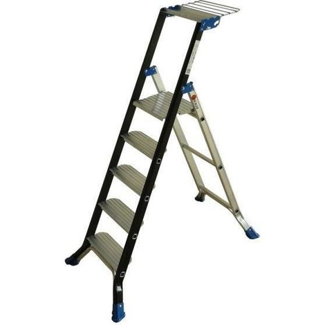 Escalux – Escabeau 5 marches aluminium – Hauteur de travail 3,11m – Marches XXL antidérapantes – Charge max 150kg – Conforme norme EN131