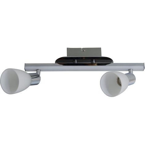 Plafonnier LED à 2 Spots Orientables en Métal Chromé et Verre Opale Blanc Chaud 39 cm - PANGIVO (1/4)