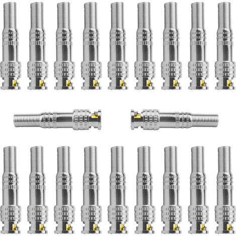 Lot de 20 Connecteurs coaxiaux mâles BNC RG59 RG6 coax Terminal à visser Connecteur laiton pour CCTV Sécurité Utilisation de la caméra de surveillance vidéo (1/5)