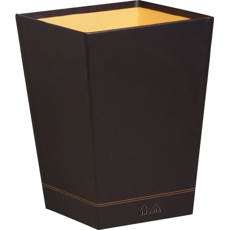 Corbeille à Papier Noir - 24 x 24 x 32 cm - Piqûres Sellier Orange - Extérieur Simili Cuir - Collection Home Office - Organisation de Bureau