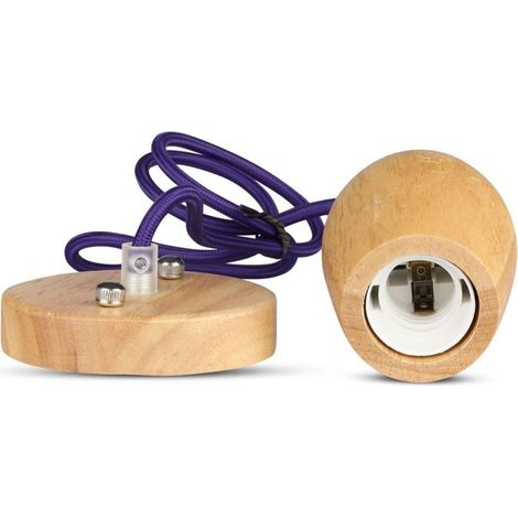 V-TAC VT-7778-PR LED-Lampenhalter-Kronleuchter aus Walnussholz + violettes Kabel 1 Meter – 3724 (1/5)