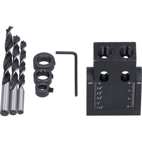 63-teiliges Taschenloch-Set, 15°-Holzbearbeitungsführung, Schrägbohrwinkel-Lochsucher, Werkzeug, Schwarz (1/5)