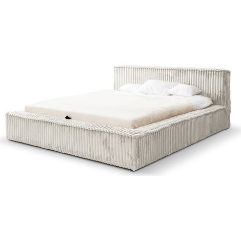 Emporius Lit rembourré 160x200 cm Empire, design avec cadre métallique, tissu velours côtelé, Gris clair (1/5)