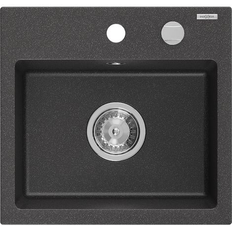 Mexen Milo 1-Becken-Granit-Spüle 435 x 410 mm, Schwarz gesprenkelt - 6505441000-76