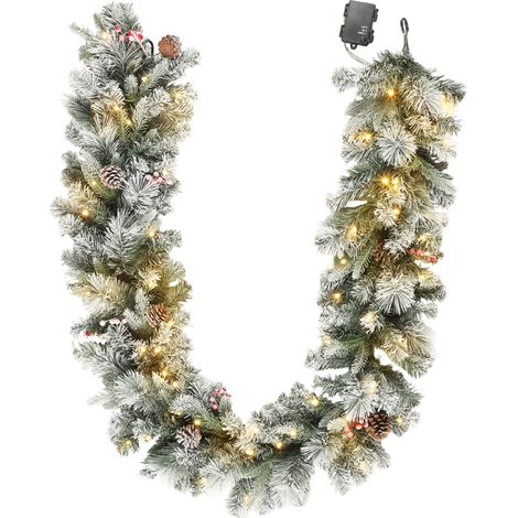 Ghirlanda natalizia Ø25x180 cm con 50 luci LED, bacche e pigne, realizzata in plastica e metallo, verde e bianca (1/5)