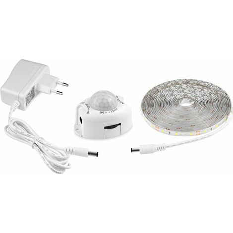 Motion Sensor LED Strip, Adhesive Flexible LED Strip, Waterproof IP65 with 12V Power Supply, Light Strip for Bedrooms, Living Rooms, Kitchens, Wardrobes and Decoration (5m, White) (1/5)