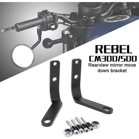 Accessoires en aluminium pour guidon de moto Honda CMX 500/300 Rebel : rétroviseurs latéraux noirs, support de phare et accessoires pour phares additionnels. (1/5)