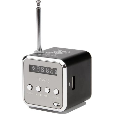 Mini enceinte Bluetooth portable avec radio FM – Compatible USB, cartes mémoire SD et TF, lecteur audio MP3, couleur noire (1/5)