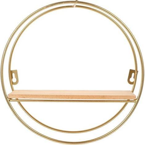 longziming - Étagère murale ronde dorée – Étagère murale flottante scandinave en bois et métal – Étagère murale décorative pour salon, chambre et bureau (1/5)