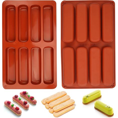 Molde de silicona para barritas de cereales - 2 piezas con 8 cavidades rectangulares - Para pan, pasteles, chocolate, pudines y galletas (1/5)