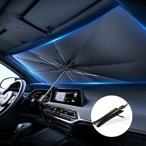 Parasol para parabrisas de coche，parasol giratorio en forma de paraguas de 150 x 85 cm con protección UV (1/2)