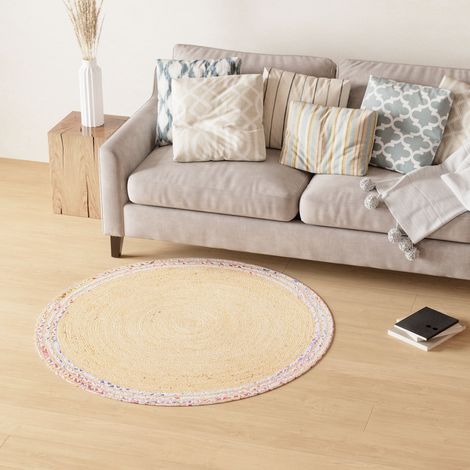 Tapis en jute Dreors - Tapis en laine  - 140x140cm, Round - 50% Jute, 50% Coton - Tissé main - Naturel