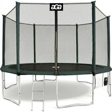 Aga SPORT PRO Trampolin 427 cm 14 ft Dunkelgrün,Kindertrampolin,Gartentrampolin mit Sicherheitsnetz + Schutznetz + Leiter