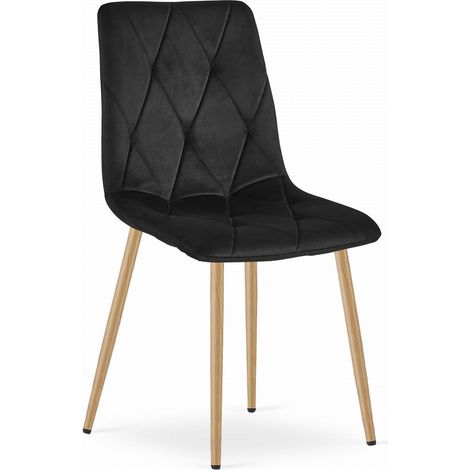 Sedia Libra in velluto nero con gambe effetto legno (1/5)