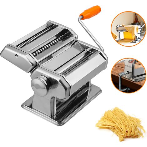 Randaco Nudelmaschine Edelstahl, 2 Klingen 9 Dicken, manuell, für Lasagne Tagliatelle, Silber