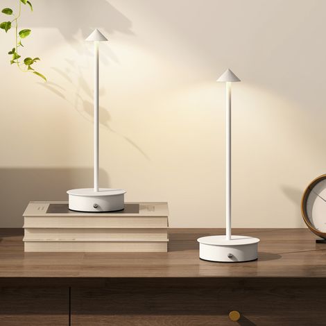 Juego de 2 Lámparas de Mesa LED Recargables con USB y Control Táctil y Luz Regulable Ø10x30 cm Blanco (1/5)