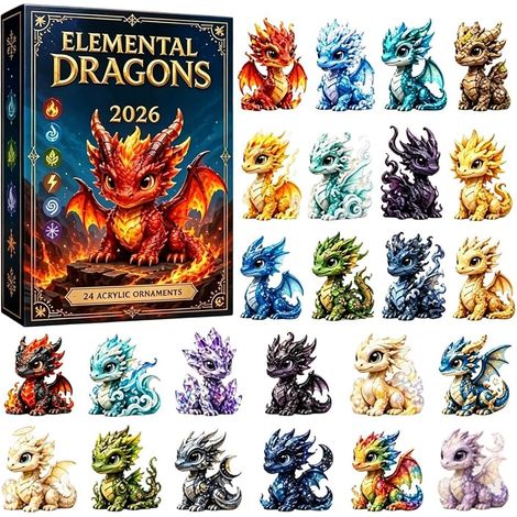 Drachen-Adventskalender 2026, 24 Tage, 2D-Drachenanhänger (1/5)