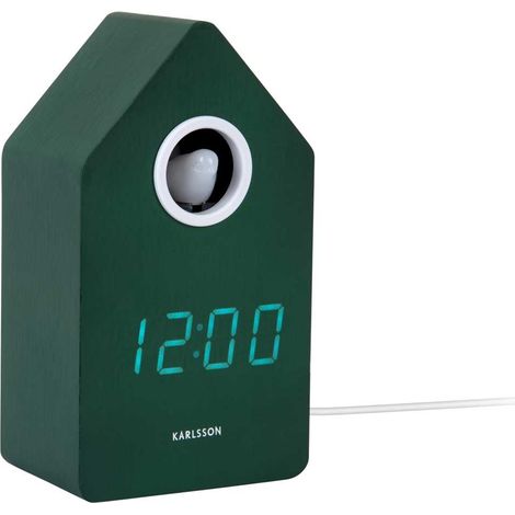 Réveil LED Horloge Coucou effet bois Vert foncé sur prise -