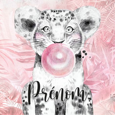 Papier peint panoramique enfant avec prénom personnalisable - Lion Chewing-Gum - 130 cm x 130 cm (1/2)