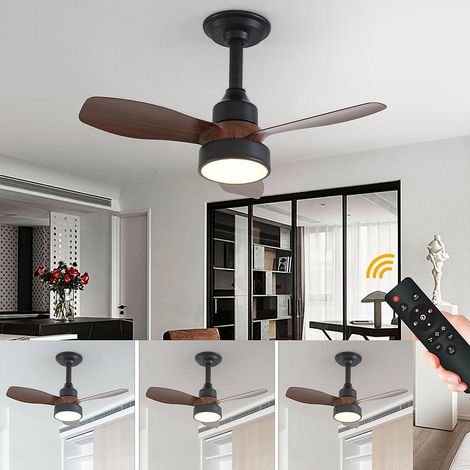 Ventilateur de plafond intelligent pour chambre et salon, avec 3 vitesses, convient aux chambres et aux salons, noir et noyer (1/5)