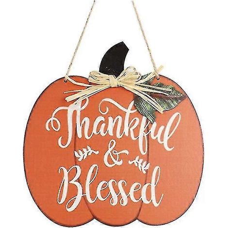Logo citrouille en bois pour Thanksgiving, décoration avec feuille de paille et corde. (1/5)