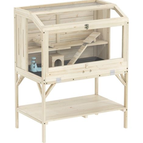 Jaula para hámsters 84x53x110 cm de madera natural, 2 niveles con almacenamiento – MEUBLIV (1/5)