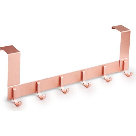 Patère de porte avec 6 crochets en aluminium pour portes de 35 à 45 mm d'épaisseur, sans perçage, 13 cm, or rose-13cm (1/5)