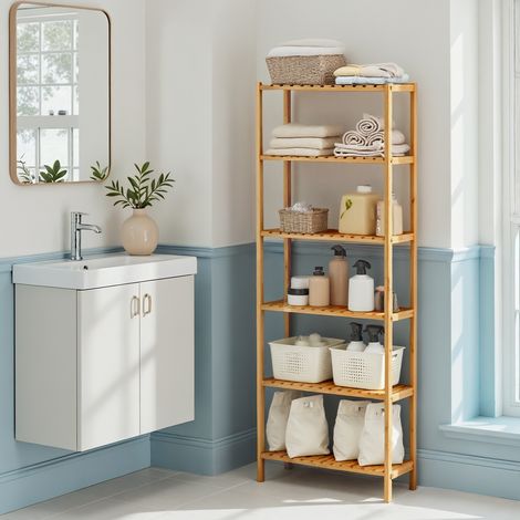 Étagère à Plantes en Bambou, 6 Niveaux, Meuble à Chaussures, Multifonction pour Couloir, Salle de Bain, Balcon, Cuisine, 26 x 60 x 161 cm, Beige (1/5)