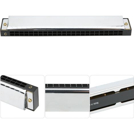 Harmonica Diatonique 24 Trous en Do, Acier Inoxydable, pour Musiciens Professionnels, Noir (1/5)