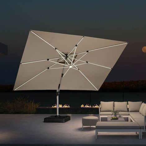Parasol Déporté 3 x 4 m Rectangulaire avec LED UPF50+, Beige (1/5)
