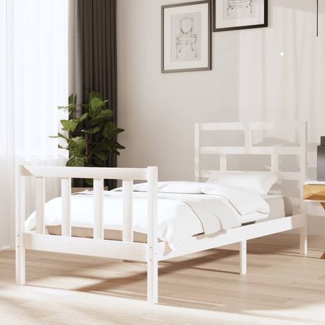 Bed Frame without Mattress White Solid Wood Pine Single vidaXL (1/5)