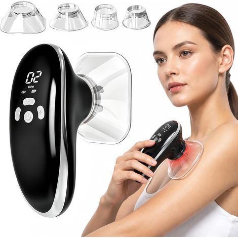 Masseur à ventouse 3 en 1 avec EMS et lumière rouge, masseur électrique sans fil avec 10 niveaux d'intensité et 4 embouts interchangeables, appareil anti-cellulite pour ventre, jambes, fessiers, bras (1/5)