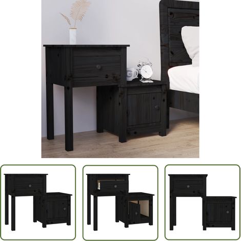 The Living Store Nachttisch Schwarz 79,5x38x65,5 cm Massivholz Kiefer - Nachttisch - Massivholzmöbel - Kiefernholz - Wohnzimmerdeko - Schlafzimmereinrichtung (1/5)