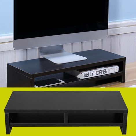 Support de cou pour moniteur d'ordinateur double couche, support de moniteur d'ordinateur de bureau, organisateur de bureau en bois, longueur et angle réglables, adapté aux moniteurs portables et aux (1/5)