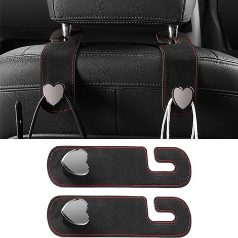 Confezione da 2 ganci a forma di cuore in pelle scamosciata per poggiatesta del sedile auto, accessori per riporre borse e altri oggetti all'interno dell'abitacolo (nero) (1/4)
