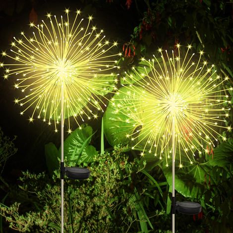 2 pièces Feux d'artifice solaire de jardin, 120 LED Lampes solaires, 8 Modes pissenlit étanche pour extérieur Allées Pelouse Balcon Décoration (1/5)