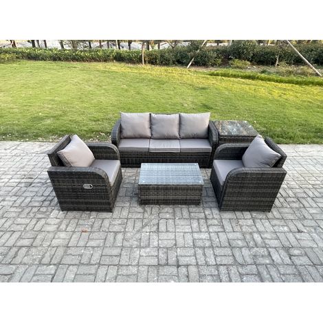 Fimous Salon de jardin exterieur Ensemble de canapés en rotin avec Chaise inclinable Table basse rectangulaire Table d'appoint Gris foncé mixte (1/5)