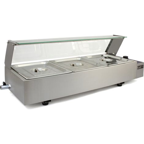 Kukoo Gastro Edelstahl Wasserbad Bain Marie Speisenwärmer Buffetwärmer inklusive 3 Einsätze und Wasserablaufhahn 93cm x 35cm x 37.5cm