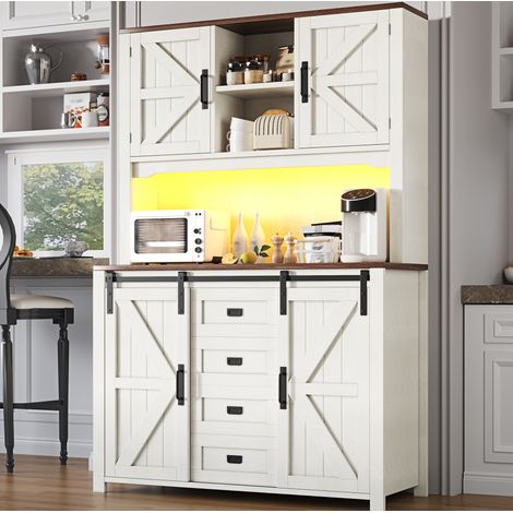 Küchenschränke (115 × 40 × 175 cm), hohe Küchen sideboards, sideboards, Küchenschränke mit Schiebetüren und LED-Beleuchtung, schwarz/weiß (1/5)