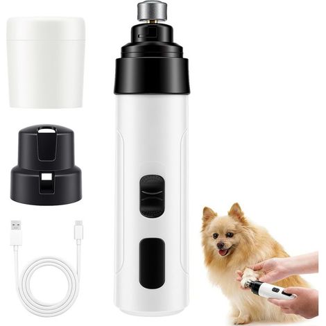 Lime à Ongles Chien, Lime Ongle Griffes Chien Electrique, Réglable à Deux Vitesses, tonalité à Basse fréquence, Polissage en Douceur (Blanc) (1/5)