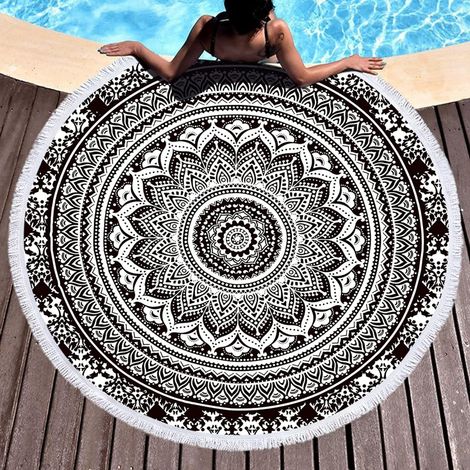 Serviette de Plage Mandala Ronde, Towel Beach en Microfibre, Couverture de Plage légère pour Les Enfants, Les Adolescents, Les Adultes 150cm（ST-00088） (1/5)
