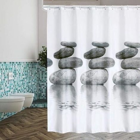 1pc Gray Stone Pattern Shower Curtain, Waterproof and Mildew Resistant, Bathroom Curtain with Hanging Hooks, 180 x 200 cm (1/4)