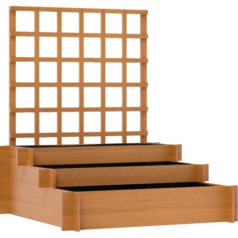 Carré potager surélevé 3 niveaux avec treillis, jardinière en bois avec bac de culture et doublure en tissu, 95 x 95 x 110 cm, marron CHICFURN (1/5)