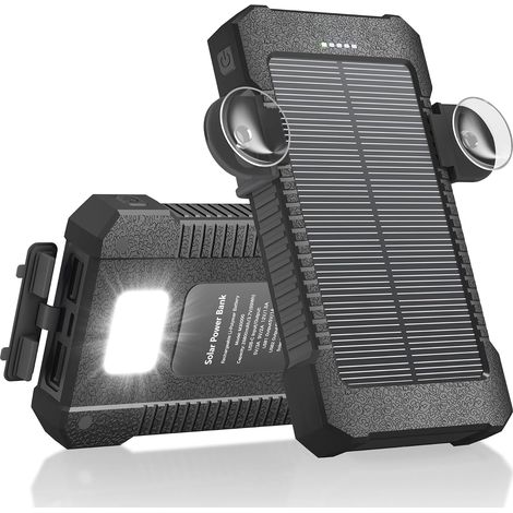Batterie Externe Solaire 26 800 mAh avec Support à Ventouse, Chargeur Solaire 3 Ports pour Une Charge Rapide de 15 W, avec Lampe Torche/SOS/Stroboscope, Batterie Externe étanche pour Téléphone (1/5)